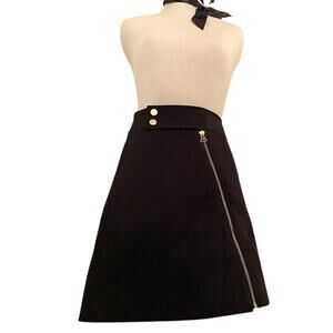 KAXI Black Asymmetrical Zip Mini Skirt Gold Button Detail Size Medium